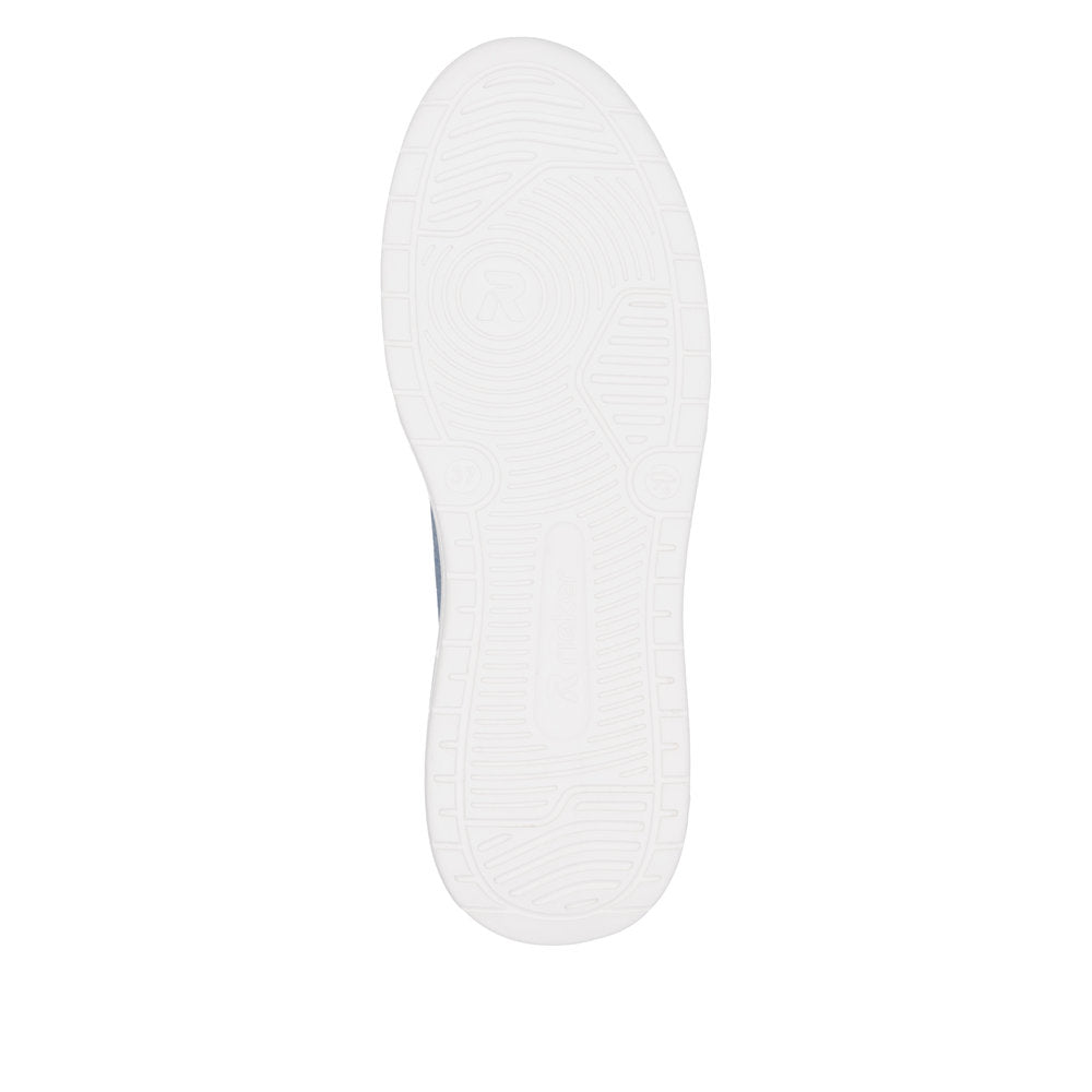 Rieker W2302-14 women's textile lace-up trainers with white rubber soles and sporty design.