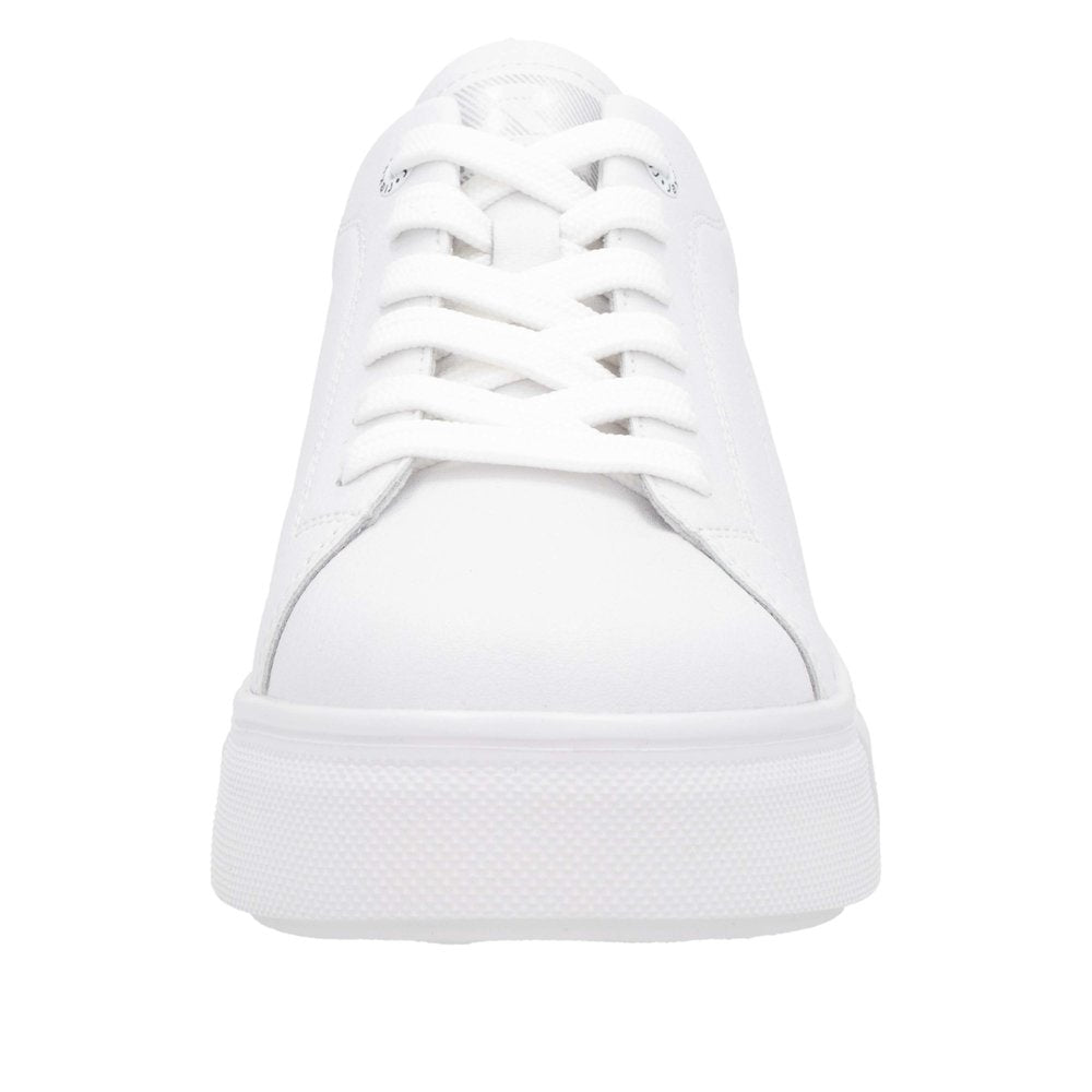 Rieker W2601-80 white leather lace-up trainers for women, casual women's sneakers with chunky sole, 125 characters.