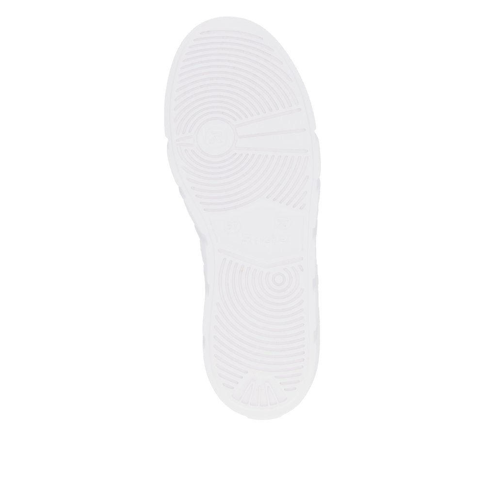 Rieker W2601-80 women's white leather lace-up trainers with rubber sole, casual comfortable footwear.