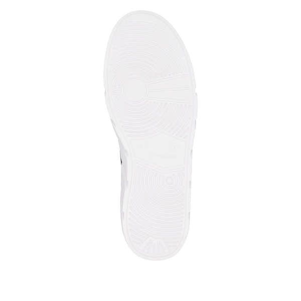 Rieker W2605-00 ladies black leather shoes with zipper and lace-up design, featuring white outsole with traction pattern.