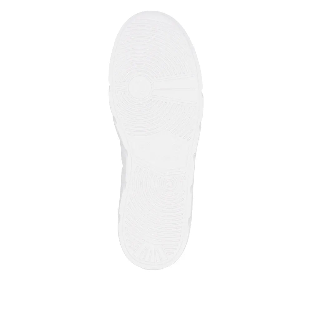 Rieker W2605-80 women's white leather zip and lace-up shoes with rubber sole, stylish and comfortable footwear.