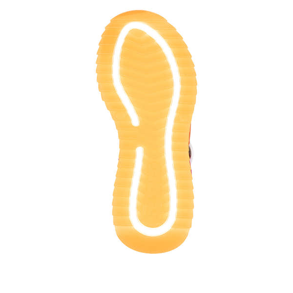 Rieker W2950-31 ladies pink and orange leather touch-fastening sandals with illuminated sole.