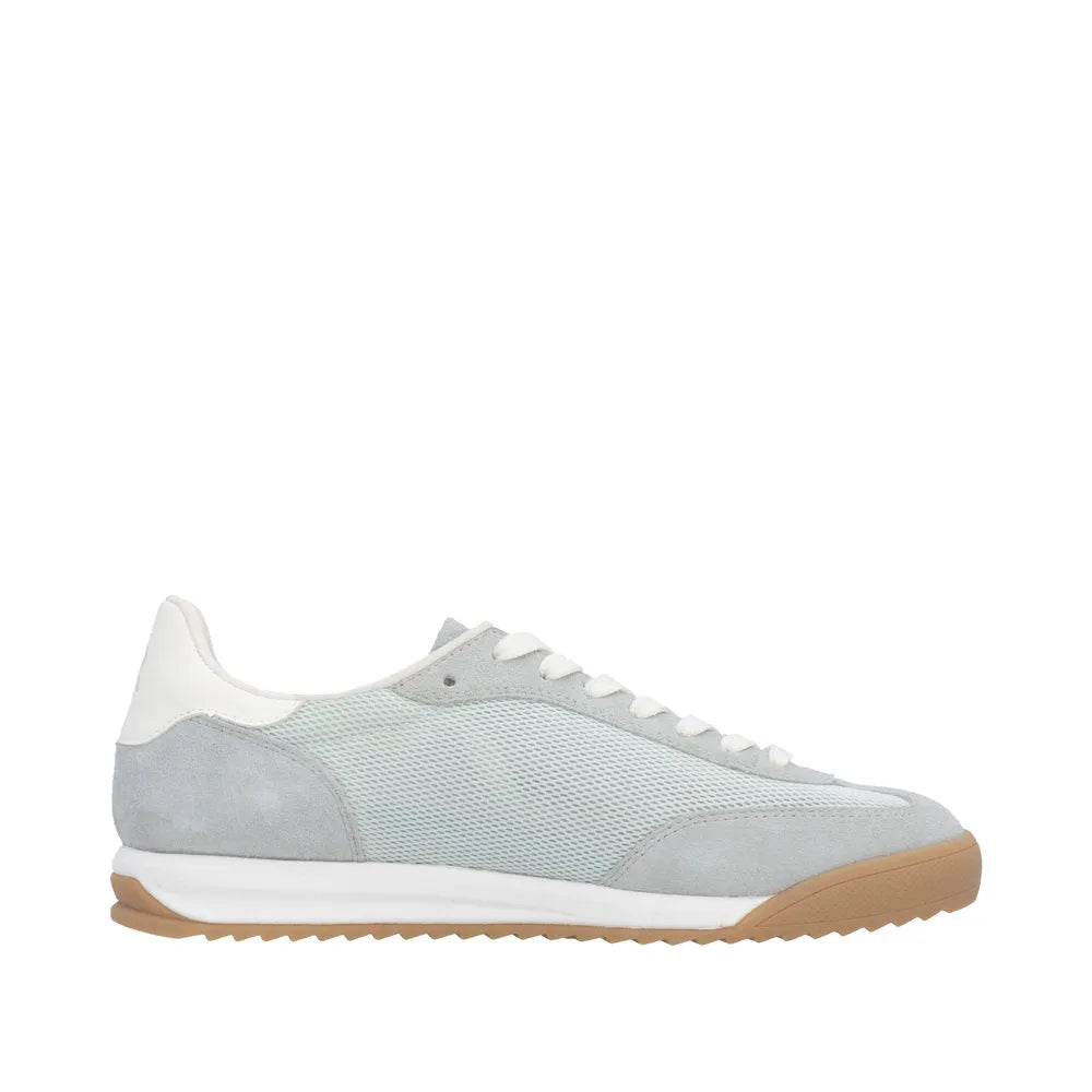 Rieker W4000-52 mint suede and textile lace-up trainers with white accents and tan rubber sole.
