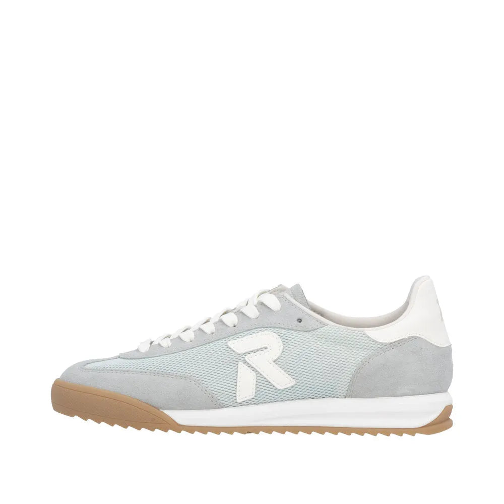 Rieker W4000-52 mint suede and textile lace-up trainers with white and beige sole and oversized white 