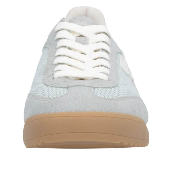 Rieker W4000-52 women's mint suede and textile lace-up trainers with white laces and a beige rubber sole.