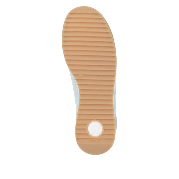 Mint suede and textile lace-up trainers with a beige rubber sole and logo detail at heel.