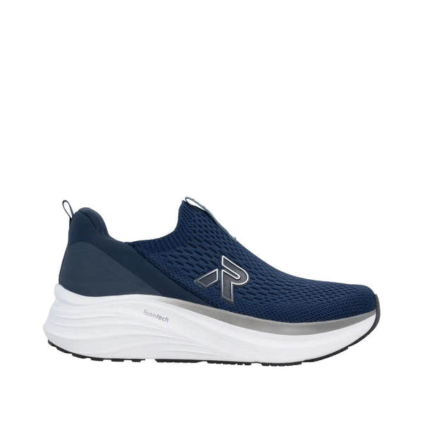 Rieker W4100-14 women's blue textile elasticated trainers with foamtech sole and slip-on design.