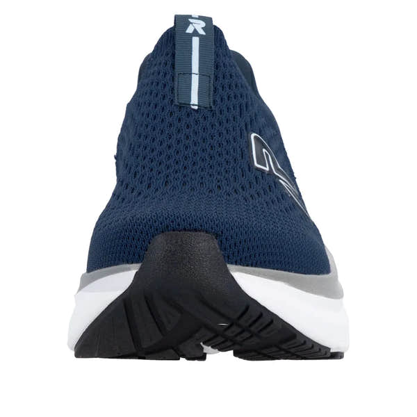 Rieker W4100-14 Ladies Blue Textile Elasticated Trainers, breathable mesh upper, cushioned sole, slip-on design for comfortable walking.