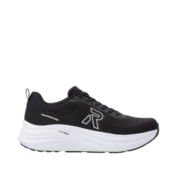 Rieker W4101-00 women's black textile lace-up trainers with white midsole and foamTech cushioning.