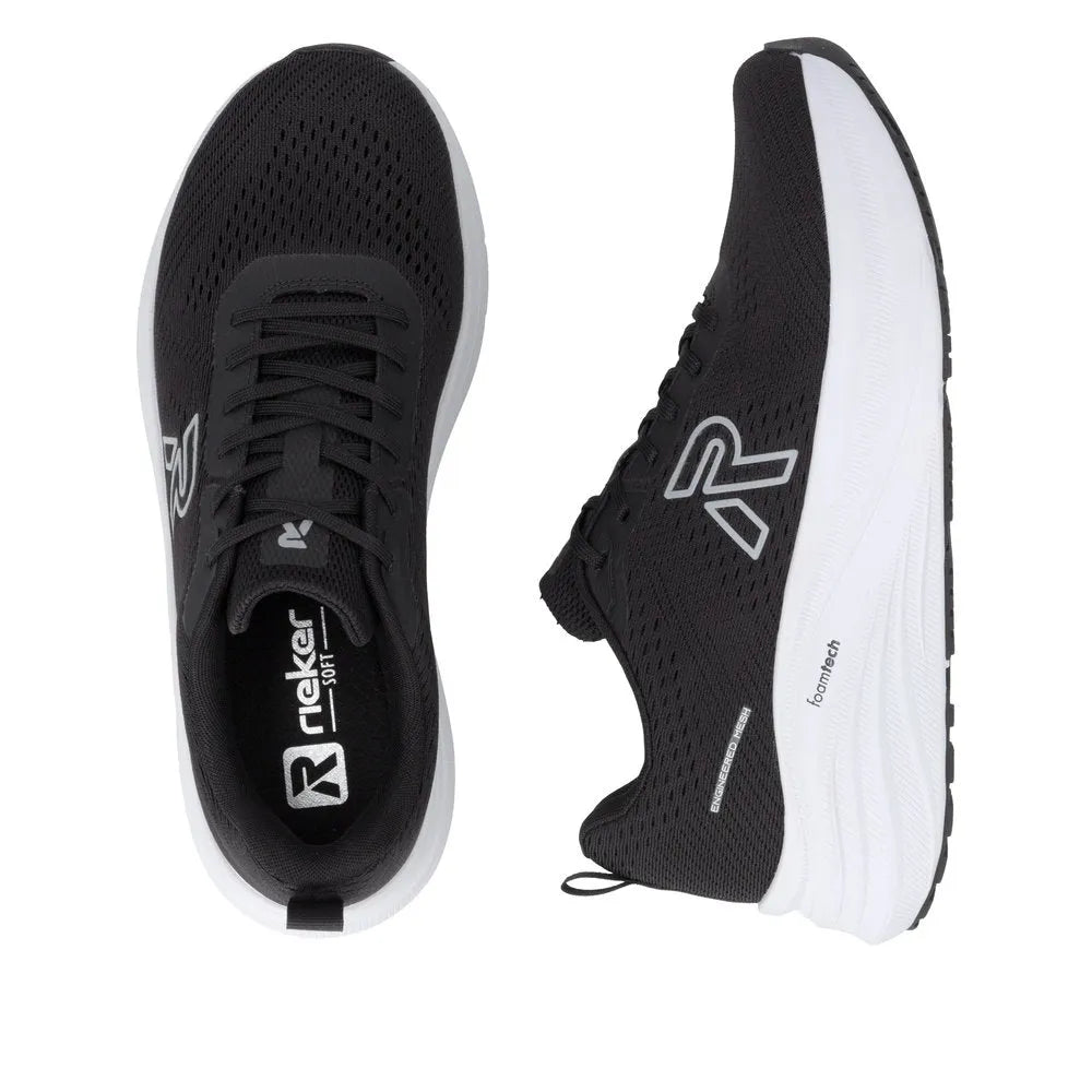 Black textile lace-up trainers with white midsole and 