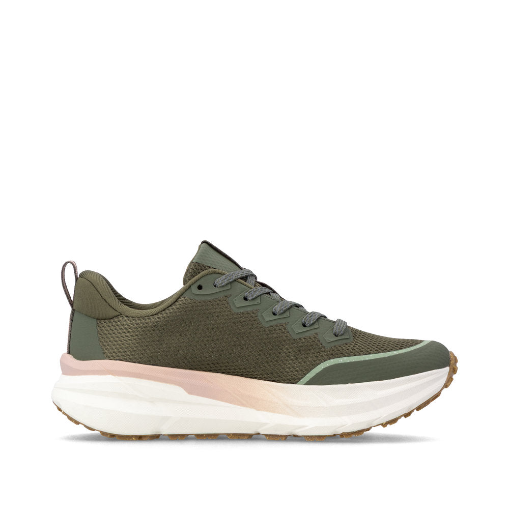 Rieker W4501-54 Ladies Green Textile Water Resistant Lace Up Trainers