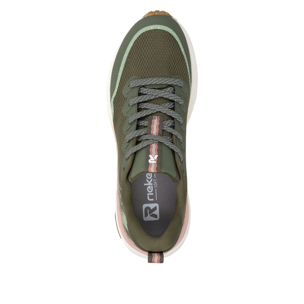 Rieker W4501-54 Ladies Green Textile Water Resistant Lace Up Trainers