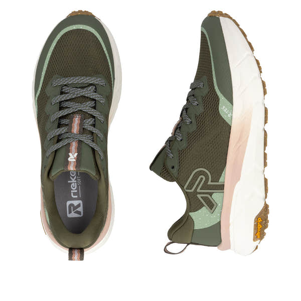 Rieker W4501-54 Ladies Green Textile Water Resistant Lace Up Trainers
