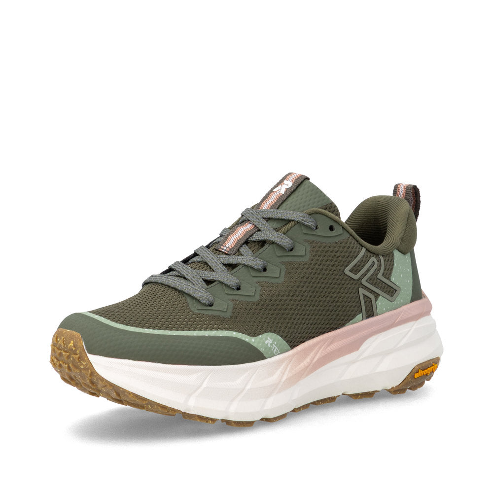Rieker W4501-54 Ladies Green Textile Water Resistant Lace Up Trainers