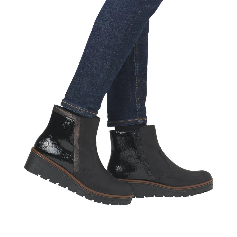 Rieker X9150-00 Ladies Black Side Zip Ankle Boots-elevate your sole