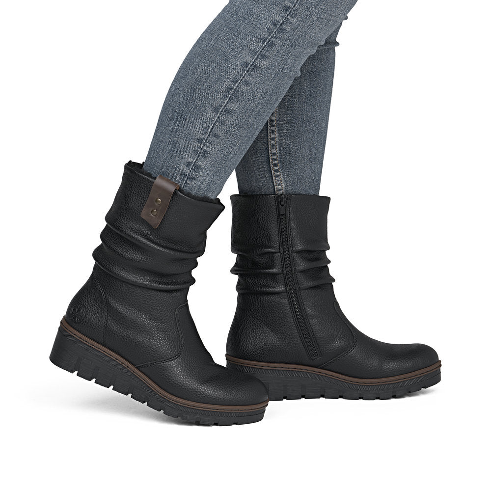 Rieker X9155-00 Ladies Black Side Zip Ankle Boots