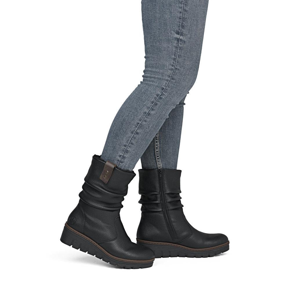 Rieker X9155-00 Ladies Black Side Zip Ankle Boots
