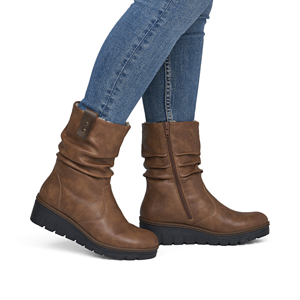 Rieker X9155-24 Ladies Brown Side Zip Ankle Boots