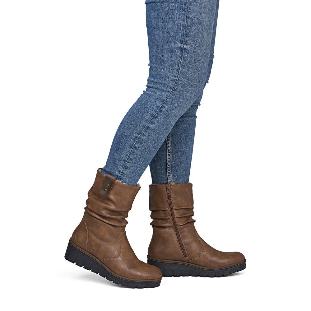 Rieker X9155-24 Ladies Brown Side Zip Ankle Boots