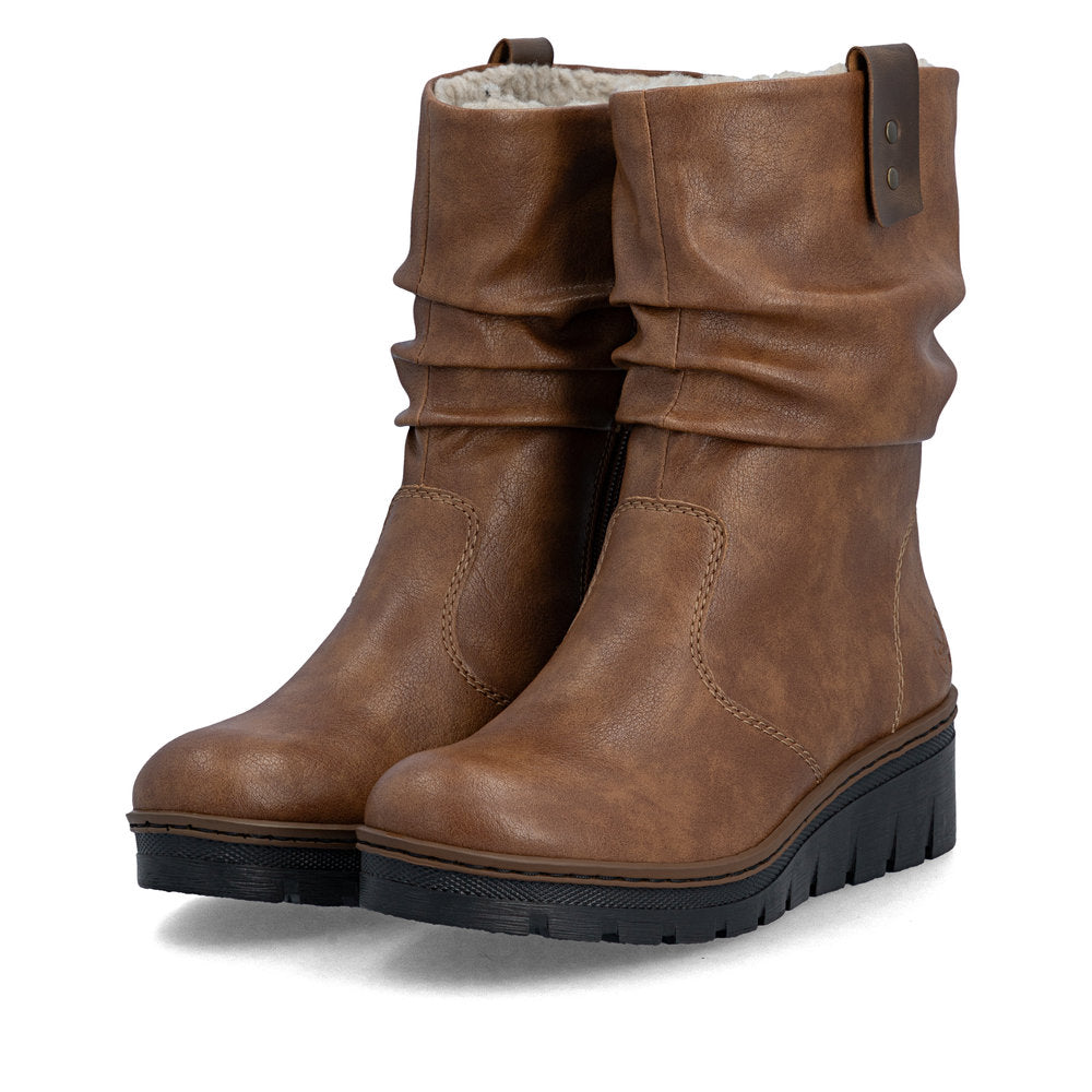 Rieker X9155-24 Ladies Brown Side Zip Ankle Boots