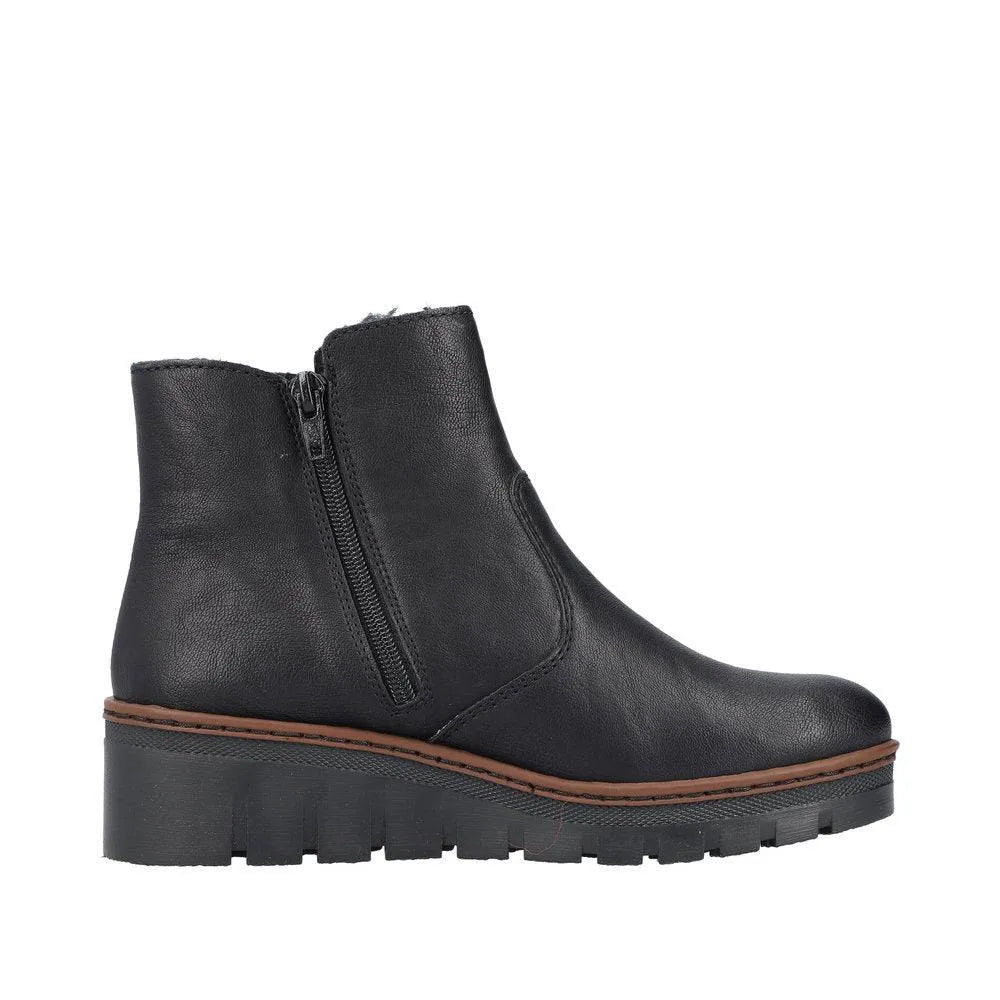 Rieker X9165-00 Ladies Black Side Zip Ankle Boots-elevate your sole