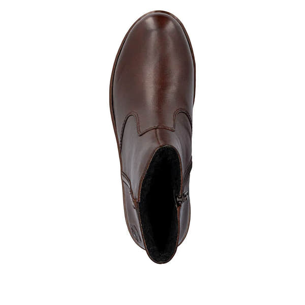 Rieker X9165-27 Ladies Brown Leather Side Zip Ankle Boots, stylish and comfortable with ankle coverage and zip closure.