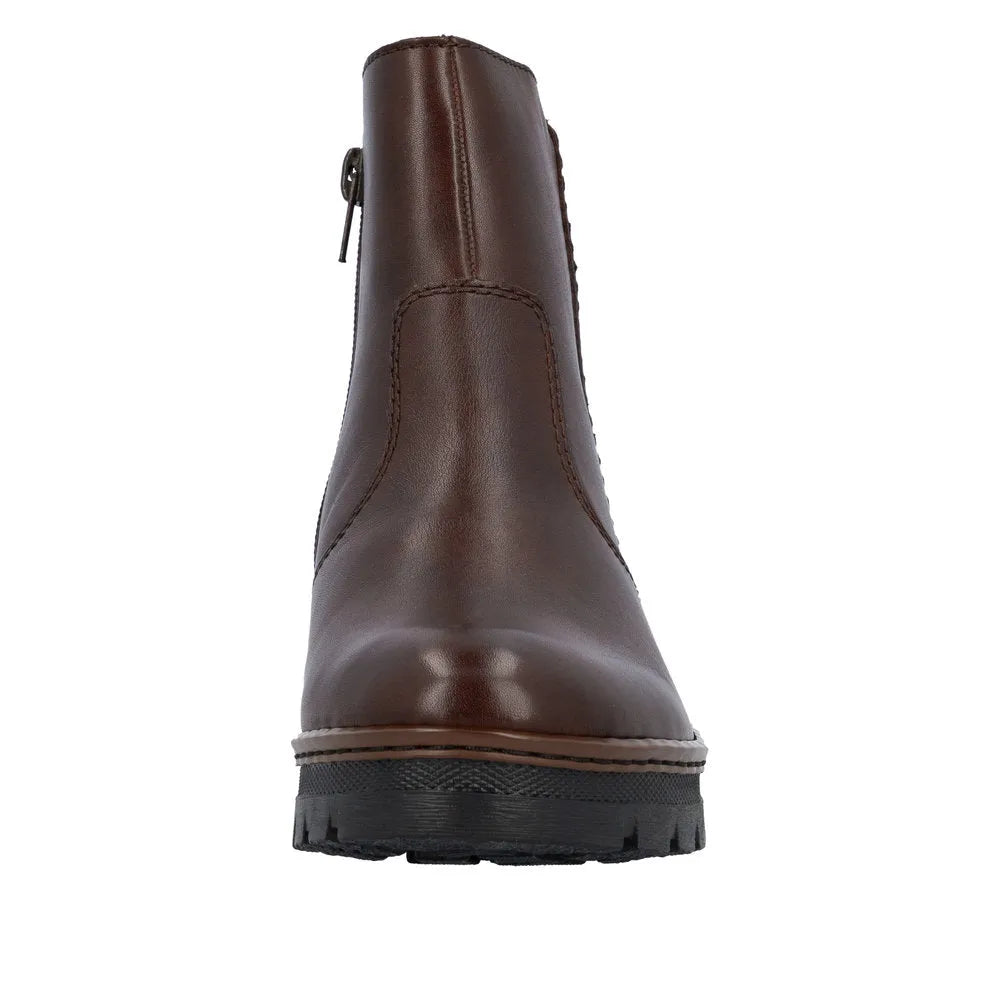 Rieker X9165-27 women's brown leather ankle boots with side zipper, stylish and durable footwear for women.