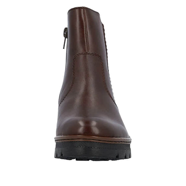 Rieker X9165-27 women's brown leather ankle boots with side zipper, stylish and durable footwear for women.