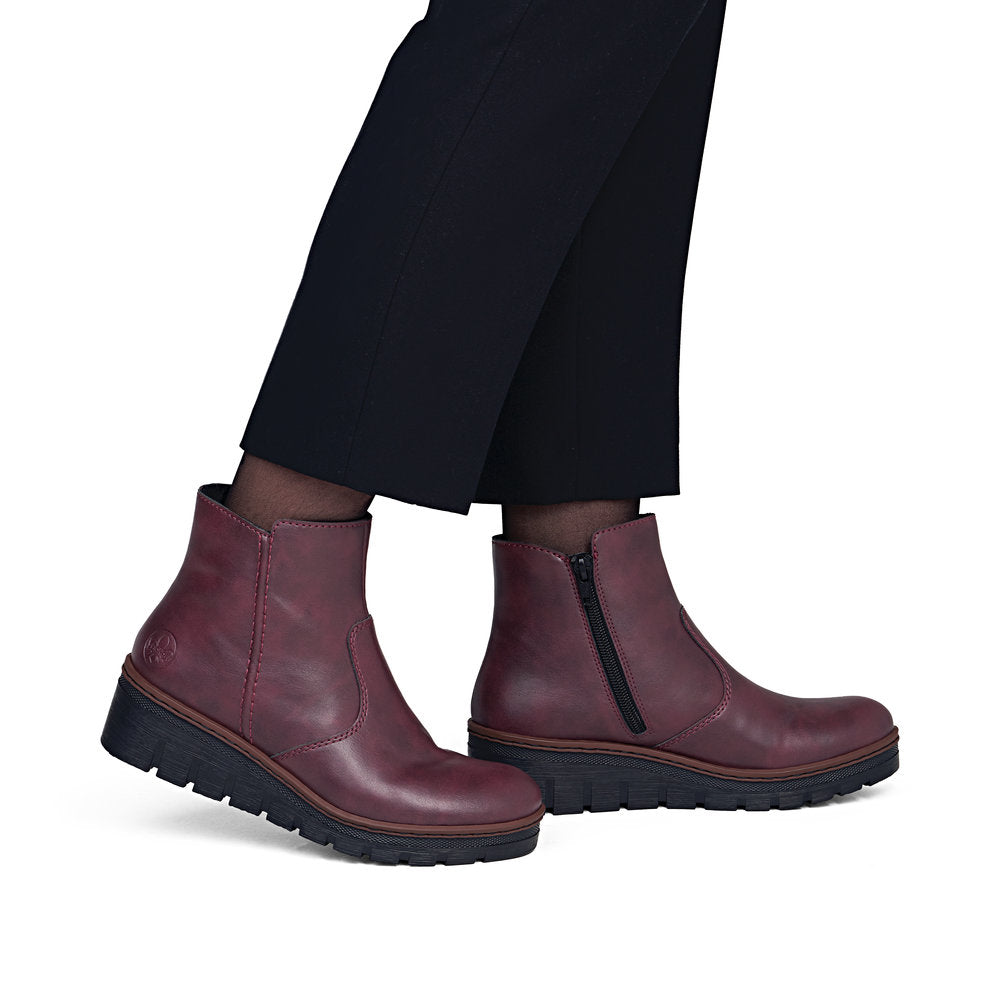 Rieker X9165-35 Ladies Wine Side Zip Ankle Boots