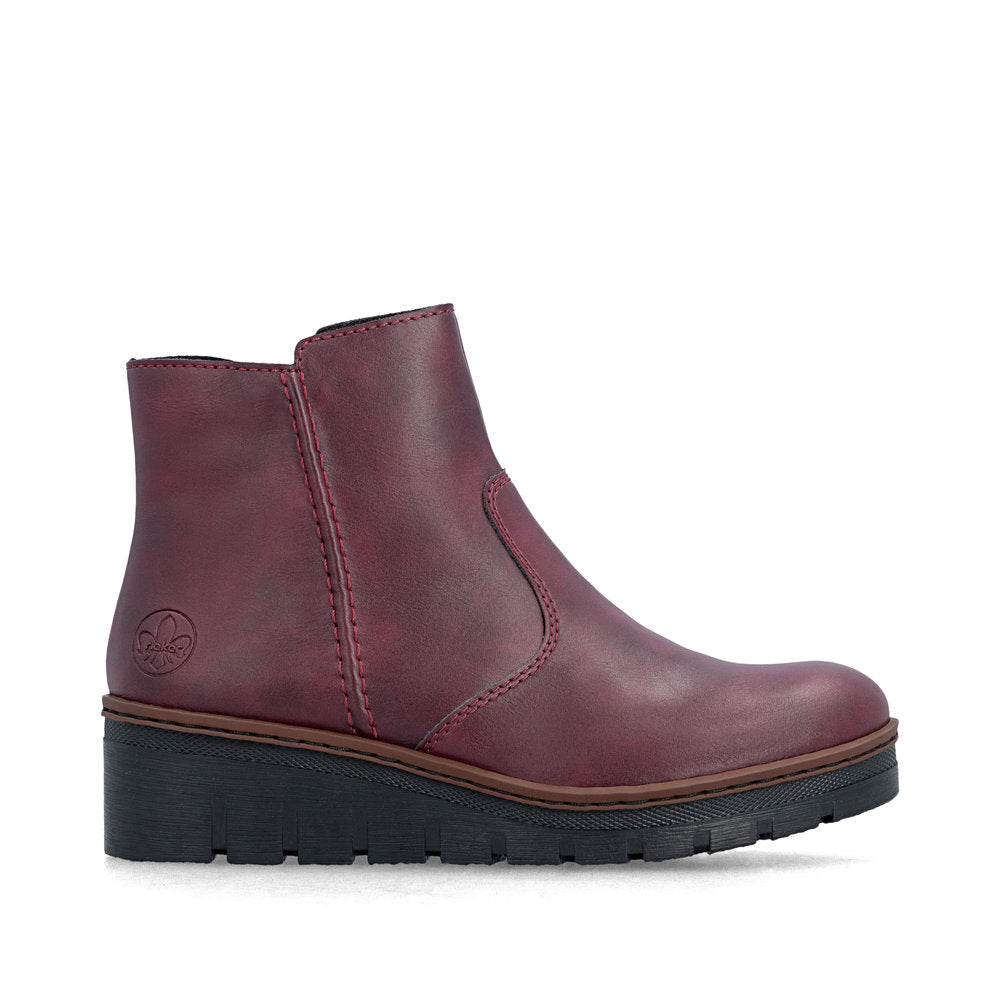 Rieker X9165-35 Ladies Wine Side Zip Ankle Boots