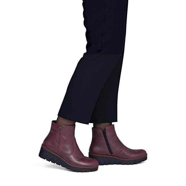 Rieker X9165-35 Ladies Wine Side Zip Ankle Boots