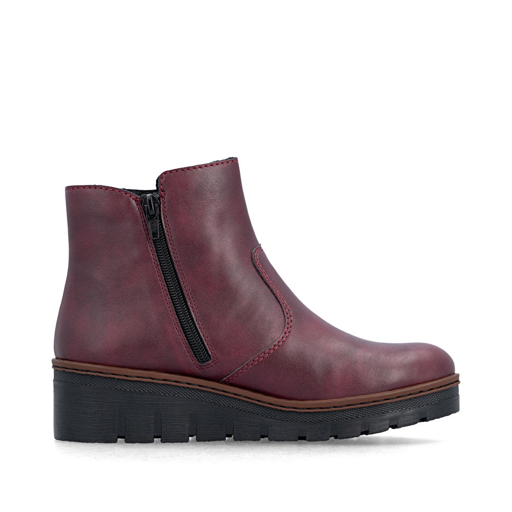 Rieker X9165-35 Ladies Wine Side Zip Ankle Boots