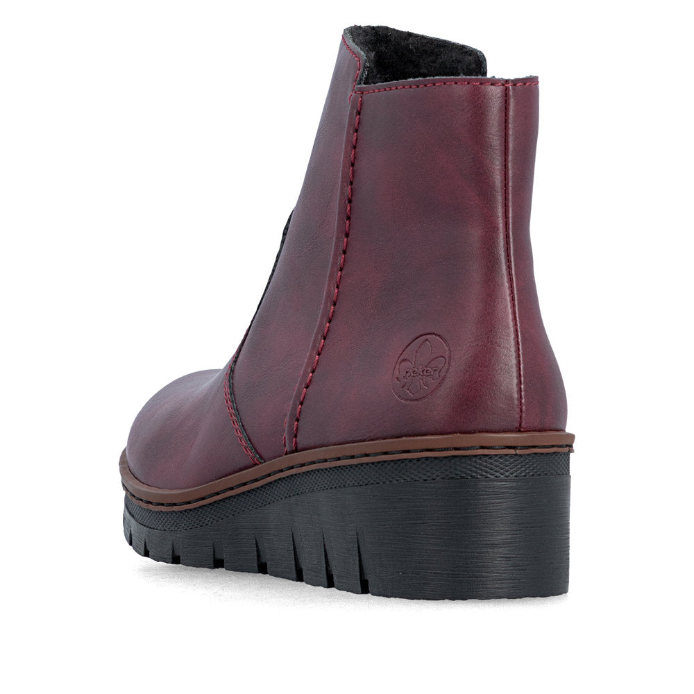 Rieker X9165-35 Ladies Wine Side Zip Ankle Boots