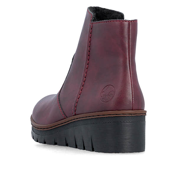 Rieker X9165-35 Ladies Wine Side Zip Ankle Boots