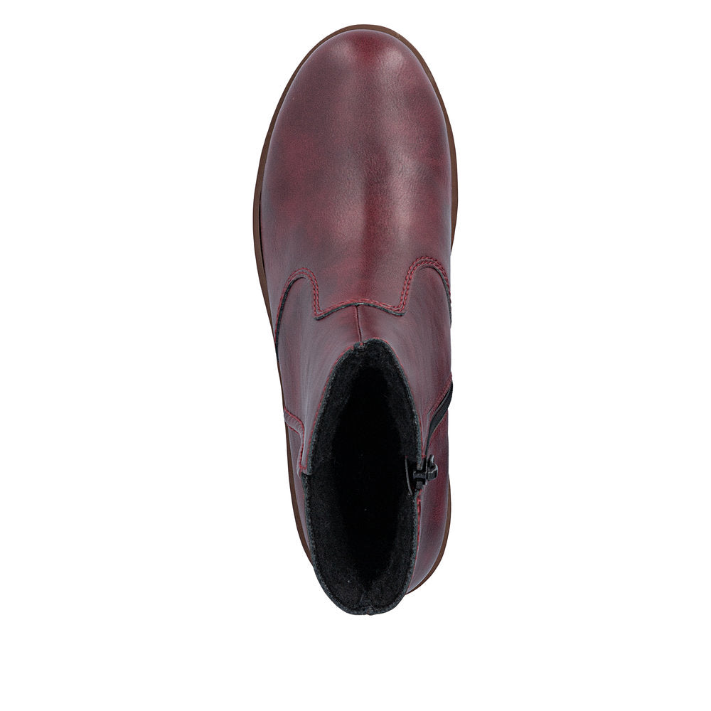 Rieker X9165-35 Ladies Wine Side Zip Ankle Boots