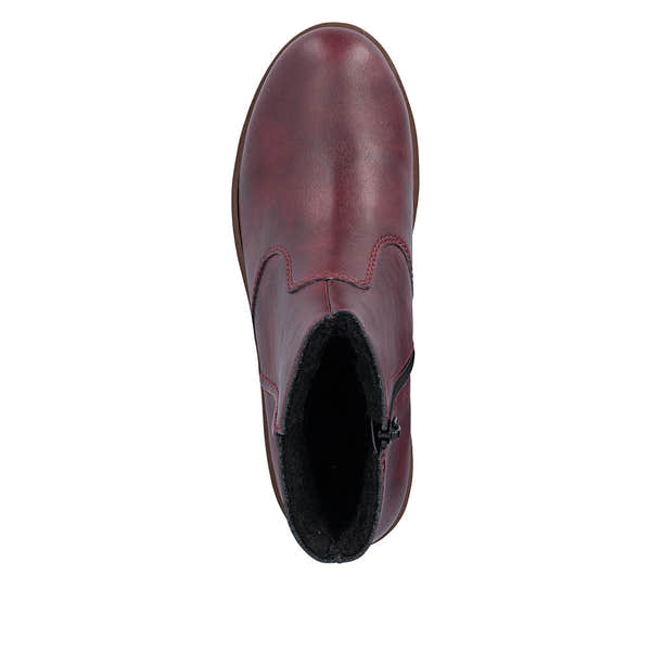Rieker X9165-35 Ladies Wine Side Zip Ankle Boots