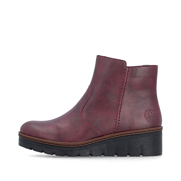 Rieker X9165-35 Ladies Wine Side Zip Ankle Boots