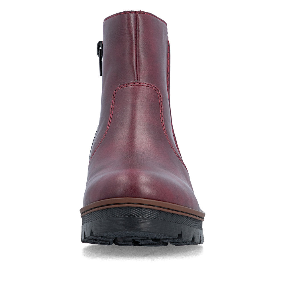 Rieker X9165-35 Ladies Wine Side Zip Ankle Boots