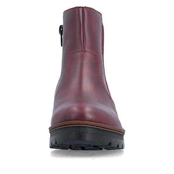 Rieker X9165-35 Ladies Wine Side Zip Ankle Boots