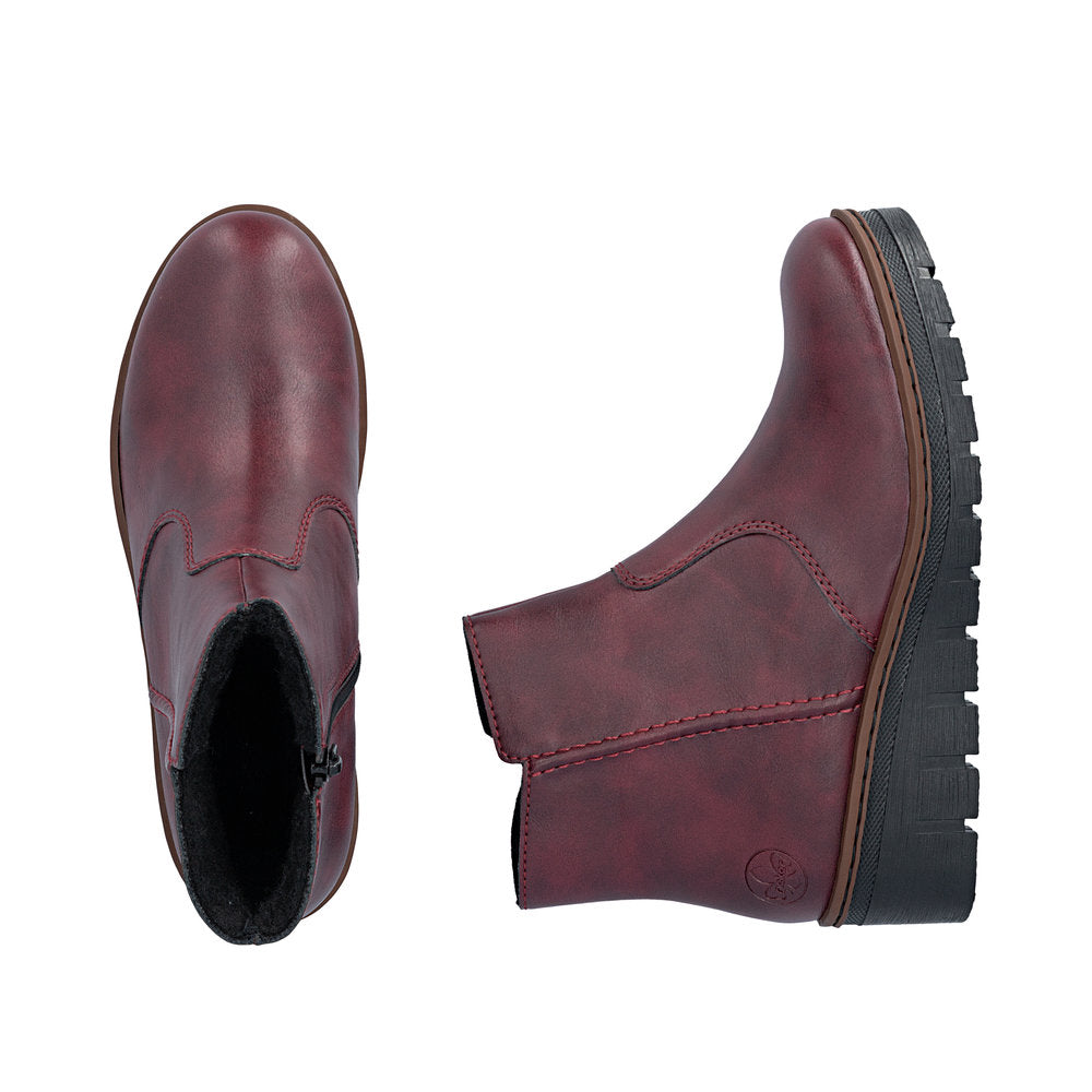 Rieker X9165-35 Ladies Wine Side Zip Ankle Boots