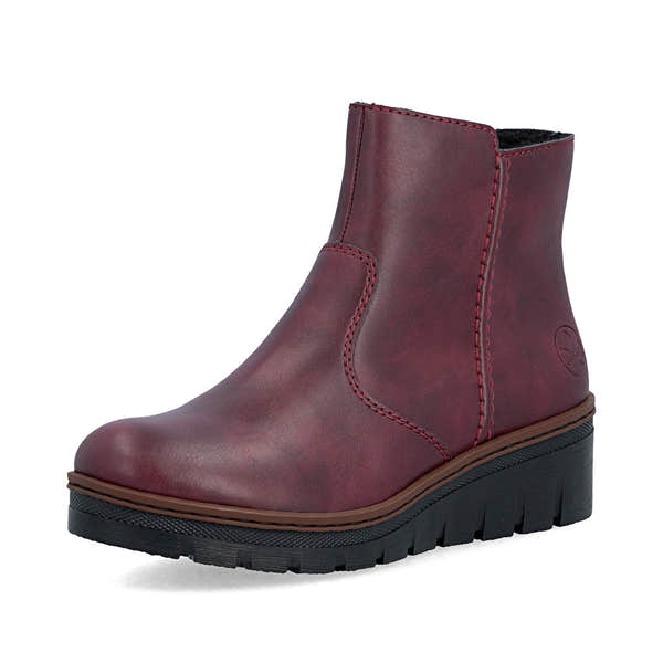 Rieker X9165-35 Ladies Wine Side Zip Ankle Boots