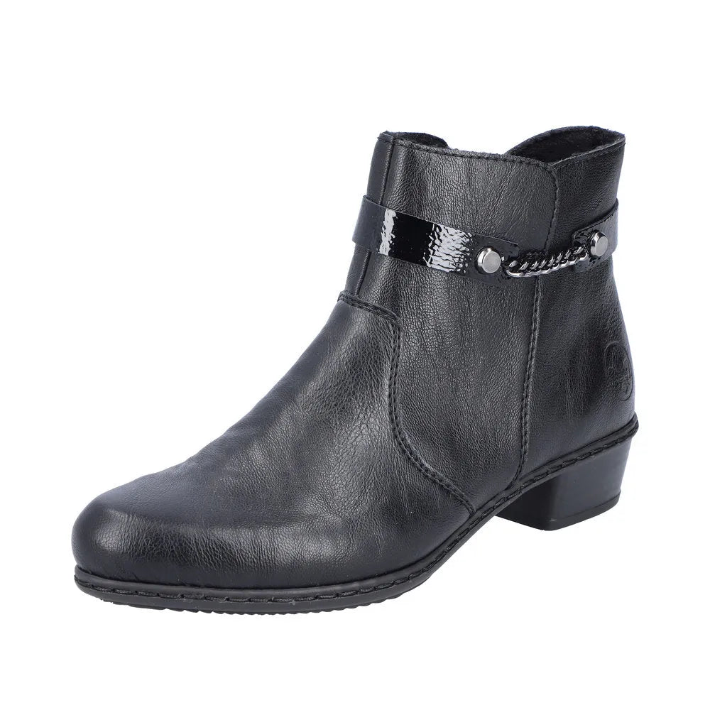 Rieker Y0783-00 Ladies Black Side Zip Ankle Boots-elevate your sole