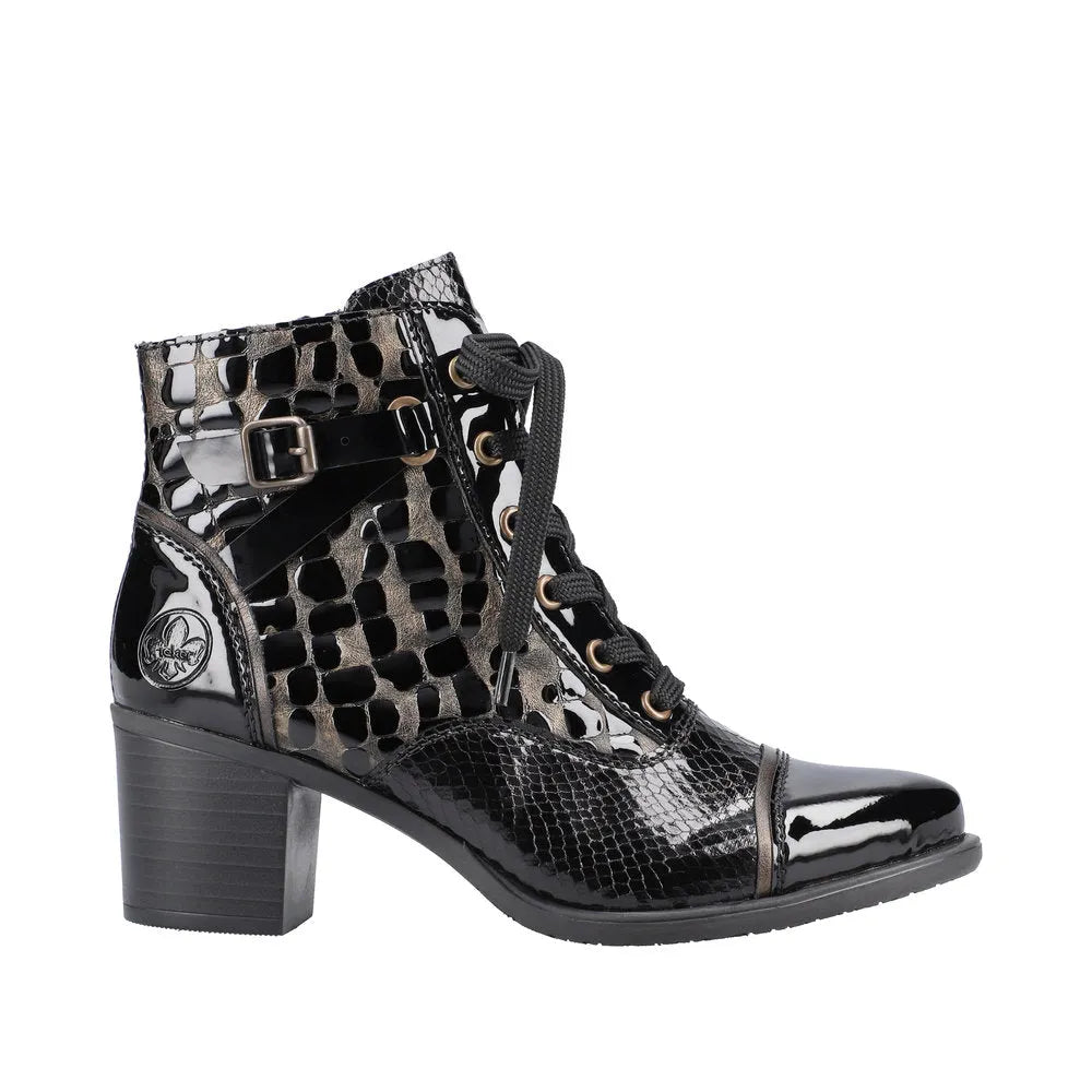 Rieker Y2032-00 Ladies Black Zip & Lace Ankle Boots-elevate your sole