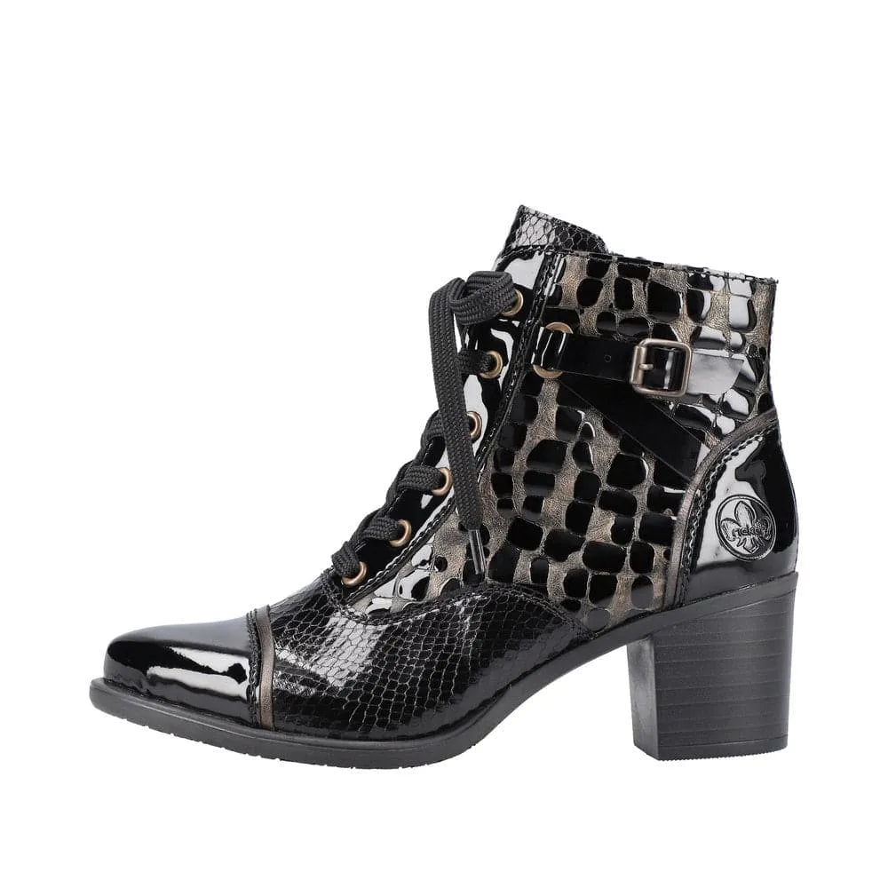 Rieker Y2032-00 Ladies Black Zip & Lace Ankle Boots-elevate your sole