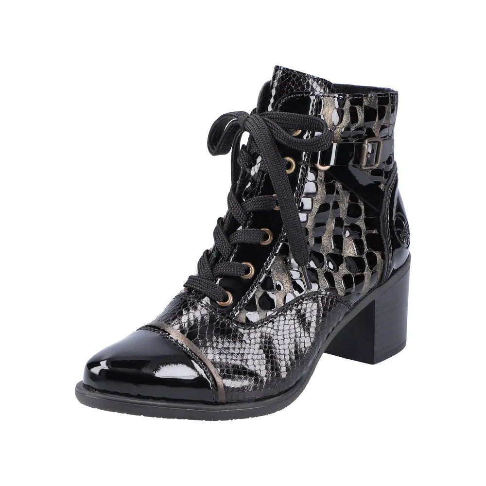 Rieker Y2032-00 Ladies Black Zip & Lace Ankle Boots-elevate your sole