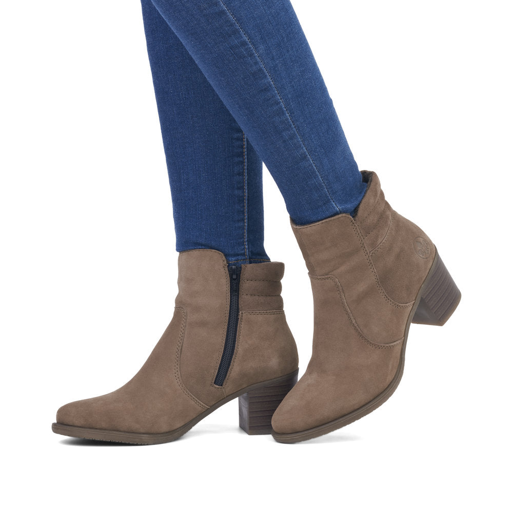 Rieker Y2058-24 Ladies Taupe Suede Side Zip Ankle Boots-elevate your sole