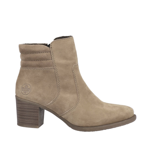 Rieker Y2058-24 Ladies Taupe Suede Side Zip Ankle Boots-elevate your sole