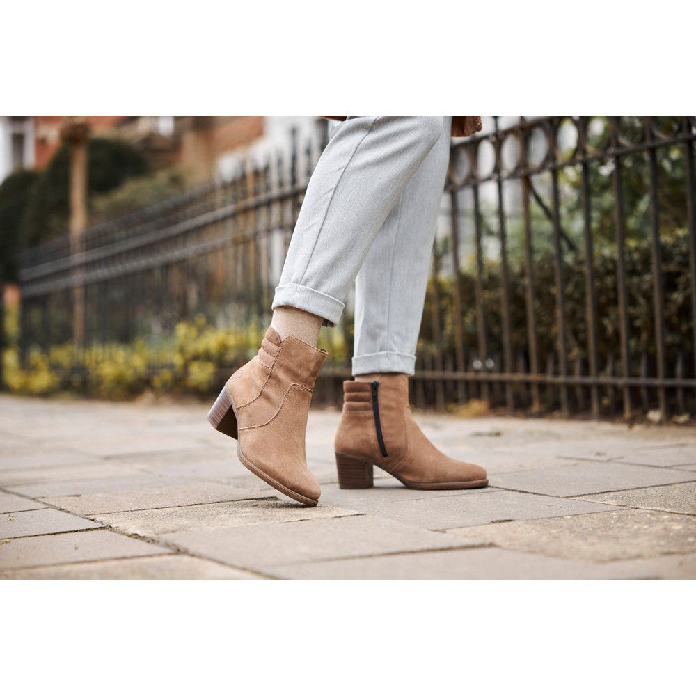 Rieker Y2058-24 Ladies Taupe Suede Side Zip Ankle Boots-elevate your sole