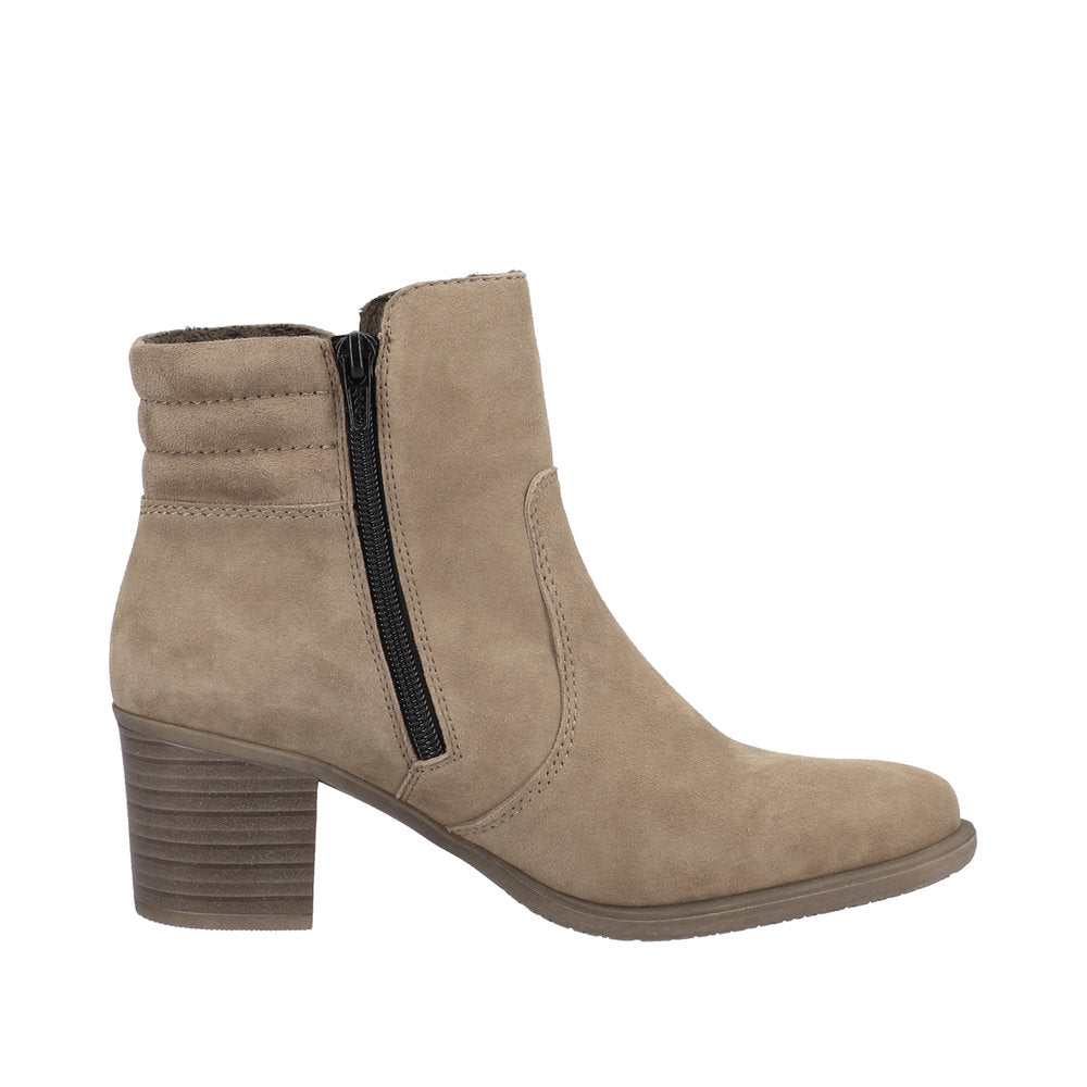Rieker Y2058-24 Ladies Taupe Suede Side Zip Ankle Boots-elevate your sole