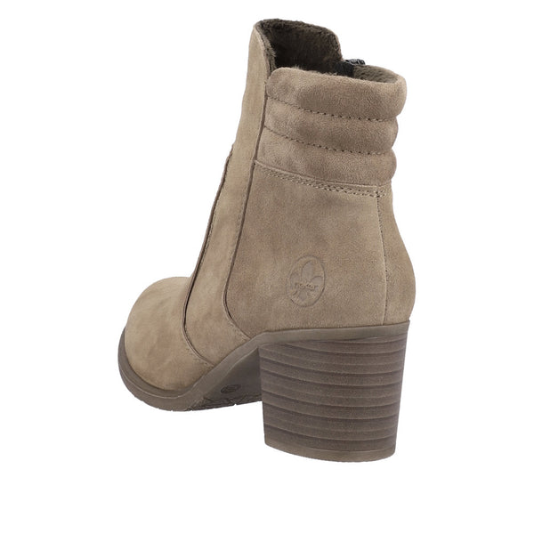 Rieker Y2058-24 Ladies Taupe Suede Side Zip Ankle Boots-elevate your sole